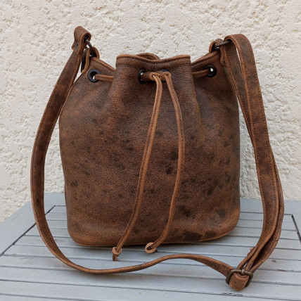 Sac en cuir Femme | SAVANT CUIR MARRON MOUCHETÉ